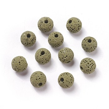Unwaxed Natural Lava Rock Beads, for Perfume Essential Oil Beads, Aromatherapy Beads, Dyed, Round, Olive Drab, 8.5mm, Hole: 1.5~2mm