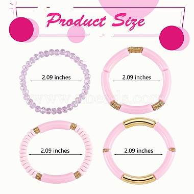 4Pcs 4 Style Acrylic Chunky Curved Tube Stretch Bracelet Sets(BJEW-SW00074-04)-7