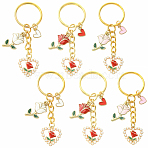 6Pcs 2 Colors Flower Alloy Enamel Keychain, with Iron Rings, Golden, Mixed Color, 71mm, 2pcs/style(KEYC-YW00247)