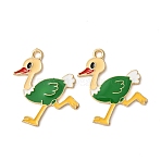 Alloy Enamel Pendants, Ostrich Charms, Lime Green, Golden, 28x25x2mm, Hole: 2mm(FIND-P035-17G)