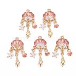 Alloy Enamel Pendants, Cadmium Free & Nickel Free & Lead Free, Light Gold, Shell, Light Salmon, 35.5x15x3.5mm, Hole: 1.8~2mm(X-ENAM-S126-118C-NR)