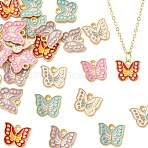 30Pcs Light Gold Plated Alloy Enamel Pendants, Cadmium Free & Lead Free, Butterfly Charms, Mixed Color, 13x15x2.5mm, Hole: 2mm(FIND-YW0013-12)