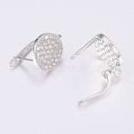 Brass Micro Pave Cubic Zirconia Hoop Earring Findings with Latch Back Closure, Flat Round, Clear, Platinum, 16x12x13mm, Hole: 1.2mm, Pin: 1.2mm(ZIRC-K075-24P)