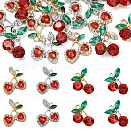 16Pcs 4 Styles Alloy Rhinestone Pendants, Cherry Charms, Mixed Color, 21~22.5x18~18.5x4~7mm, Hole: 1.8~2.2mm, 4pcs/style(FIND-YW0012-48)