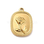Ion Plating(IP) 304 Stainless Steel Pendants, Rectangle with Rose, Real 18K Gold Plated, 18x13.5x2.5mm, Hole: 1.4mm(STAS-E176-09G)