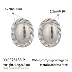 304 Stainless Steel Oval Stud Earrings, Silver, 27x22mm(BE3954-2)