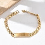 304 Stainless Steel ID Bracelets, Curb Chain Bracelets for Women, Ion Plating(IP), Long-Lasting Plated, Golden, 8.66 inch(22cm), link: 43x8mm(BJEW-Z178-13G-01)