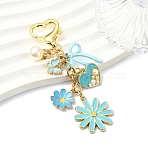Alloy Enamel Pendant Decorations, Daisy & Butterfly & Heart & Bowknot, with 304 Stainless Steel Chain and Brass Lobster Claw Clasps, Golden, Sky Blue, 95mm(HJEW-YW00429-05)
