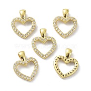 Brass Cubic Zirconia Pendants, Long-Lasting Plated, Lead Free & Cadmium Free, Real 18K Gold Plated, Heart, Clear, 19.5x15x2.5~5mm, Hole: 2.5x4mm(KK-B047-41G)