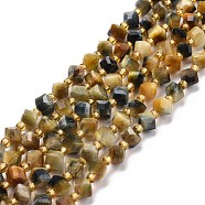 Natural Tiger Eye Beads Strands, with Seed Beads, Faceted, Diagonal Cube Beads, 5~6x5~6x4~5mm, Hole: 1mm, about 49~55pcs/strand, 15.35''~15.75''(39~40cm)(G-P463-12)