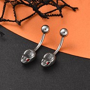 Snake Head 316 Surgical Stainless Steel Cubic Zirconia Belly Button Rings, Piercing Navel Rings, Curved Barbell Body Jewelry for Women, Antique Silver, Red, 25.5x7mm(EJEW-G416-16AS-01)