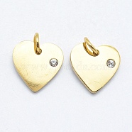 316 Surgical Stainless Steel Pendants, with Cubic Zirconia, Heart, Clear, Real 18K Gold Plated, 12x12x2mm, Hole: 3mm(STAS-K178-05G)