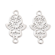 Long-Lasting Plated Brass Links Connector Charms, Religion Hollow Hamsa Hand, Platinum, 18.5x11x0.3mm, Hole: 1.6mm(KK-K336-44P)