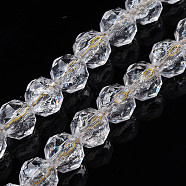 Transparent Crackle Glass Beads Strands, Faceted, Rondelle, Clear, 8x7.5mm, Hole: 1.2mm, about 50Pcs/strand, 14.96 inch(38cm)(GLAA-N051-02)