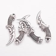 Tibetan Style Alloy Pendants, Dagger, Lead Free & Cadmium Free & Nickel Free, Antique Silver, 50x14x5mm, Hole: 2.5mm(TIBEP-A16825-AS-NR)