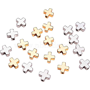 Brass Beads, Cross, Platinum & Golden, 8x8x3mm, Hole: 1.4mm, 20pcs/set(KK-BC0005-07)