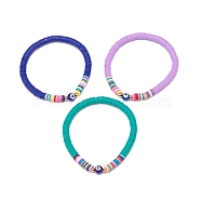 3Pcs 3 Colors Polymer Clay Heishi Surfer Stretch Anklets Set with Lampwork Evil Eye, Preppy Jewelry for Women, Mixed Color, 2-3/8 inch(6cm), 1Pc/color(AJEW-AN00502)