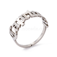 304 Stainless Steel Constellation Open Cuff Ring for Women, Capricorn, US Size 7 1/4(17.5mm)(RJEW-C035-01D-P)