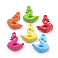 Opaque Acrylic Pendants, Swan, Mixed Color, 32x26x11mm, Hole: 3mm, about 214pcs/500g(SACR-Q190-27)