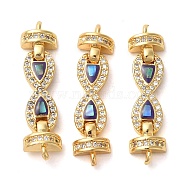 Rack Plating Brass Micro Pave Clear Cubic Zirconia Infinity Links Connector Charms, with Enamel & Shell, Real 18K Gold Plated, Long-Lasting Plated, Lead Free & Cadmium Free, Indigo, 8x30x4mm, Hole: 1.2mm(KK-K385-103G-01)