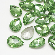 Pointed Back Glass Rhinestone Cabochons, Back Plated, Faceted, teardrop, Peridot, 10x7x4mm(RGLA-T081-7x10mm-19)