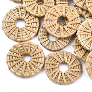 Handmade Reed Cane/Rattan Woven Linking Rings, For Making Straw Earrings and Necklaces,  Donut, BurlyWood, 39~42x5~6mm, Inner Diameter: 10~13mm(WOVE-T005-14A)