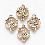 Glass Links connectors, with Light Gold Plated Alloy Findings, Flat Round with Clover, Clear, 19.5x13.5x5.5mm, Hole: 1.6mm(GLAA-T015-09H)
