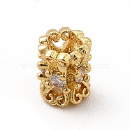 Rack Plating Brass Cubic Zirconia Beads, Cadmium Free & Lead Free, Long-Lasting Plated, Column with Floral Pattern, Real 18K Gold Plated, 4x5mm, Hole: 1.4mm(KK-G458-07G)