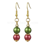 Baking Painted Pearlized Glass Pearl Dangle Earrings, with Iron Earring Hooks for Girl Women, Golden, 48x8.5mm(EJEW-JE05694-1)