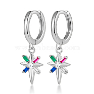 Star 925 Sterling Silver Dangle Hoop Earrings, with Colorful Cubic Zirconia, Silver, 21x7mm(TP2012-1)