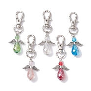 Angel Glass Beads Pendants Decorations, with Alloy Swivel Lobster Claw Clasps, Mixed Color, 60mm, Pendant: 22.5x9.5x9.5mm(HJEW-JM01315-02)