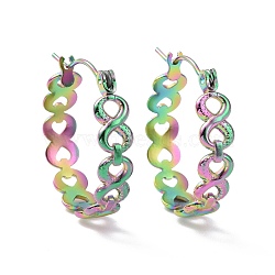 Ion Plating(IP) Rainbow Color 304 Stainless Steel Infinity Hoop Earrings for Women, 22x20x5mm, Pin: 0.8mm(EJEW-G293-28M)