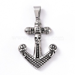 Anchor with Skull 304 Stainless Steel Big Pendants, Antique Silver, 50x37x8mm, Hole: 6.5x12mm(STAS-G265-02AS)