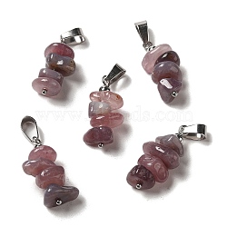 Natural Purple Aventurine Chip Pendants, Lucky Charms with Stainless Steel Color Plated Stainless Steel Snap on Bails, 24~27x11~14x7~10mm, Hole: 7x4mm(G-H307-07P-09)