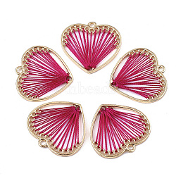 Alloy Pendants, with Polyester Thread, Heart, Golden, Cerise, 27x28x2mm, Hole: 2mm(PALLOY-T063-01G-04)