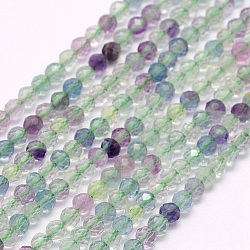 Natural Fluorite Beads Strands, Faceted, Round, 2~2.5x2mm, Hole: 0.2mm, about 158~205pcs/strand, 15.7~16.7 inch(40~42.5cm)(G-F596-32-2mm)