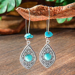 Bohemian Style Alloy Acrylic Hoop Earrings, Antique Silver, Horse Eye, 70x20mm(WG0B115-13)