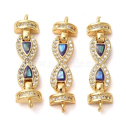 Rack Plating Brass Micro Pave Clear Cubic Zirconia Infinity Links Connector Charms, with Enamel & Shell, Real 18K Gold Plated, Long-Lasting Plated, Lead Free & Cadmium Free, Indigo, 8x30x4mm, Hole: 1.2mm(KK-K385-103G-01)