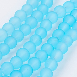 Chapelets de perles en verre transparent, mat, ronde, lumière bleu ciel, 6mm, Trou: 1.3~1.6mm, Environ 140 pcs/chapelet, 31.4 pouce(X-GLAA-S031-6mm-2)
