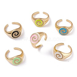 Brass Clear Cubic Zirconia Cuff Rings, Open Rings, Long-Lasting Plated, with Enamel, Real 18K Gold Plated, Flat Round, Mixed Color, 3~12.6mm, Inner Diameter: 18.2mm(RJEW-B034-23)