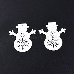 Christmas Theme Spray Painted Wood Big Pendants, Snowman Charm with Hollow Snowflake, White, 67x59x2mm, Hole: 3mm(WOOD-N005-82A)