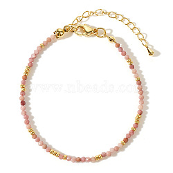 Bohemian Style Natural Rhodochrosite Round Beaded Bracelets for Women, with Real 18K Gold Plated Brass Beads, Inner Diameter: 6-1/2 inch(16.5cm)~6-3/4 inch(17cm)(YR2186-1)