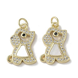 Brass Micro Pave Cubic Zirconia Pendants, with Shell, Real 18K Gold Plated, Dog, 20x13.5x3mm, Hole: 3mm(KK-G485-31A-G)