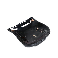 Porcelain Jewelry Dish, Cat Shape Jewelry Plate, Storage Tray for Rings, Necklaces, Earring, Black, 85x80x10mm(PW-WG68FCB-02)