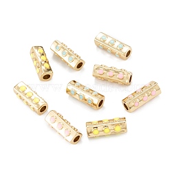 Real 18K Gold Plated Brass Tube Beads, with Enamel, Cuboid, Mixed Color, 17x6.5x6.5mm, Hole: 3.5mm(KK-A155-22G)