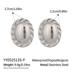 304 Stainless Steel Oval Stud Earrings, Silver, 27x22mm(BE3954-2)