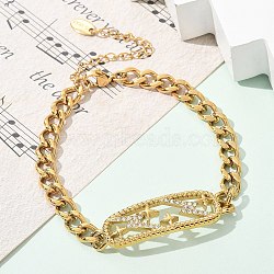 Rectangle 304 Stainless Steel Bracelets, Cuban Link Chain Jewelry for Women, with Cubic Zirconia, Real 18K Gold Plated, Lightning Bolt, 6-3/4x1/4 inch(17.1x0.6cm),  rectangle: 12.5x40.5x3mm(BJEW-R011-01G-01)