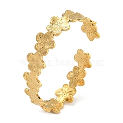 Real 18K Gold Plated 304 Stainless Steel Cuff Bangles, Flower, Inner Diameter: 2-5/8x2-1/4 inch(6.6x5.65cm), Wide: 13mm(BJEW-L695-001G-04)