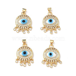 Lampwork Evil Eye Pendants with Colorful Cubic Zirconia, Real 18K Gold Plated Brass Findings, Lead Free & Cadmium free, White, 25x18x5mm, Hole: 4x3.5mm(ZIRC-L102-14G-02)