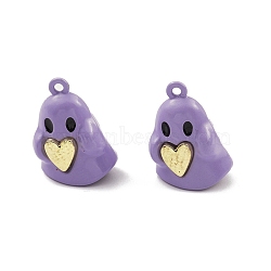 Spray Painted Alloy Pendants, Long-Lasting Plated, Lead Free & Cadmium Free, Ghost with Heart, Purple, 21x15x10.5mm, Hole: 1.5mm(PALLOY-K003-23B)